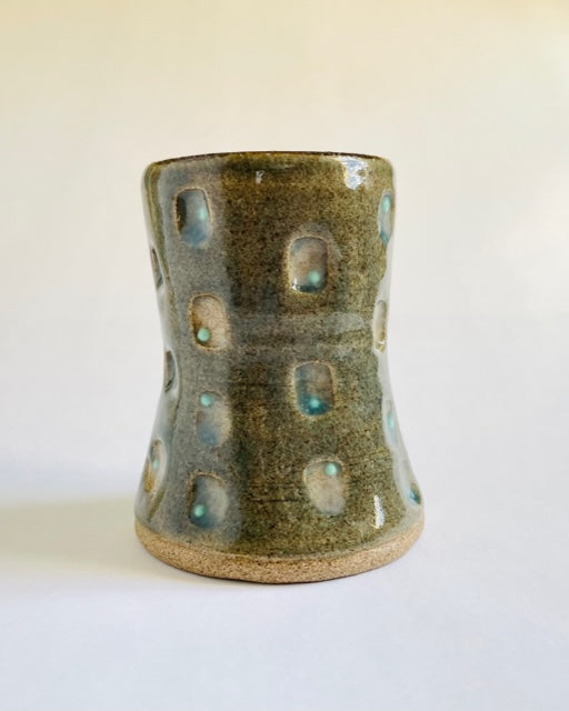 cup with turquoise slip dots